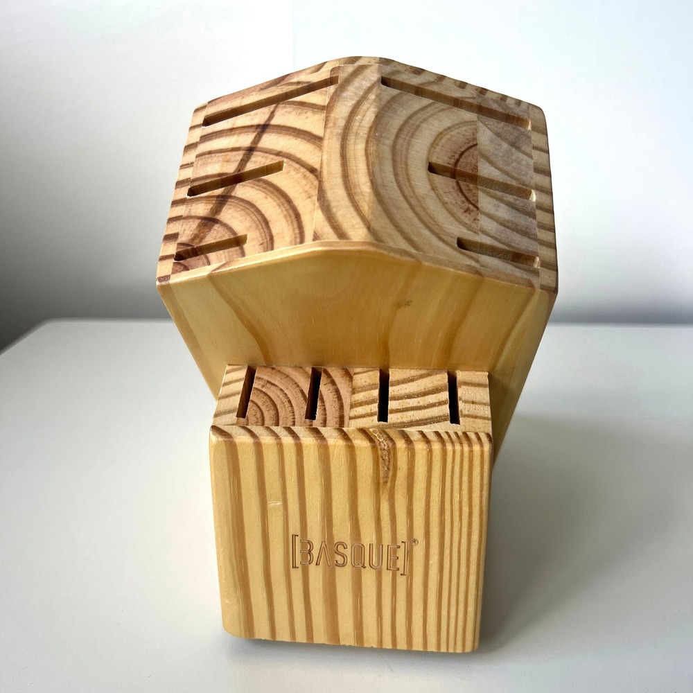 Basque Platinum Series 10 Slot Wood Knife Block Countertop Holder NIB